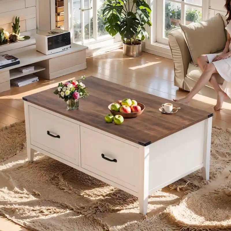 Table basse Pellebant Farmhouse avec compartiment de rangement dissimulé