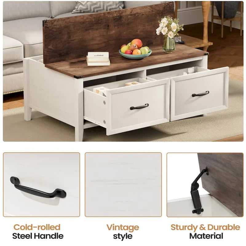 Table basse Pellebant Farmhouse avec compartiment de rangement dissimulé