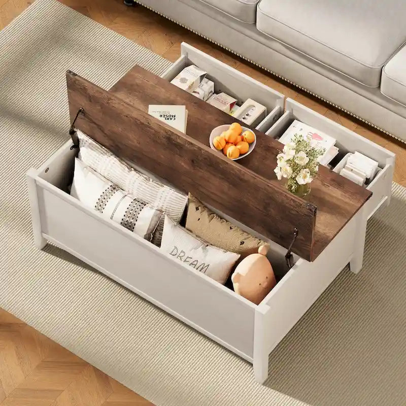 Table basse Pellebant Farmhouse avec compartiment de rangement dissimulé