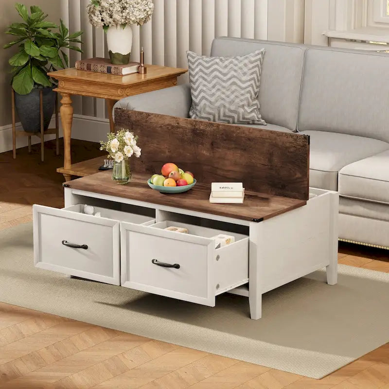 Table basse Pellebant Farmhouse avec compartiment de rangement dissimulé