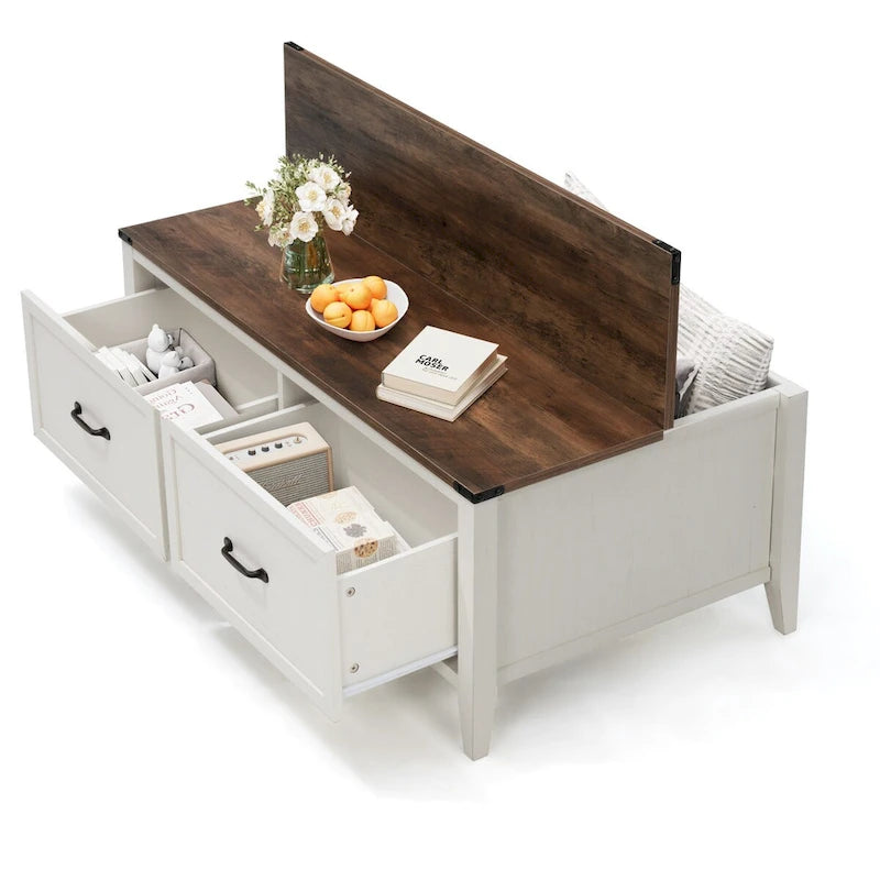Table basse Pellebant Farmhouse avec compartiment de rangement dissimulé