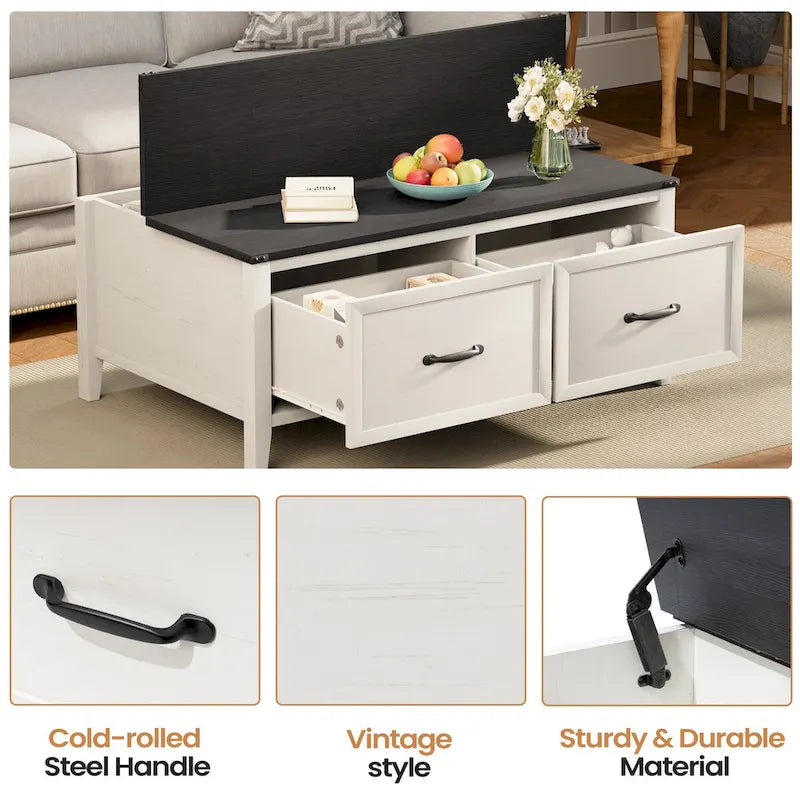 Table basse Pellebant Farmhouse avec compartiment de rangement dissimulé