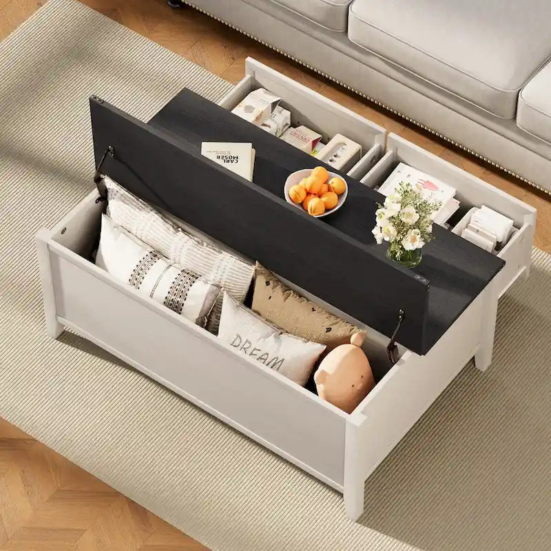 Table basse Pellebant Farmhouse avec compartiment de rangement dissimulé