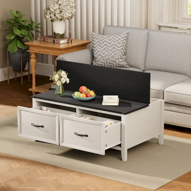 Table basse Pellebant Farmhouse avec compartiment de rangement dissimulé