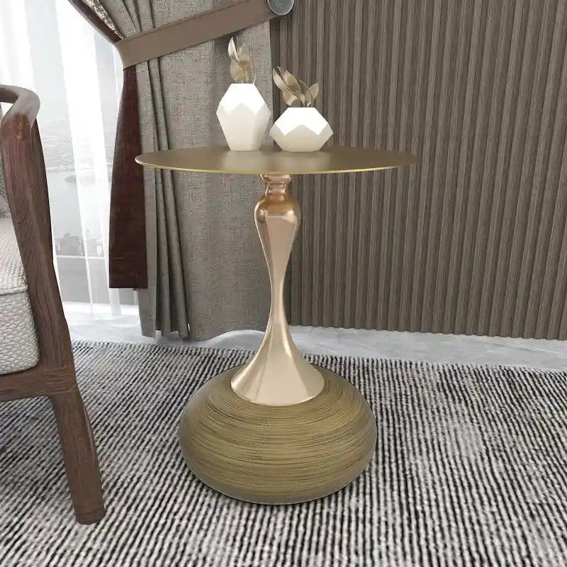 Table d'appoint ronde Savoy 45 cm en acier inoxydable doré avec pied rond