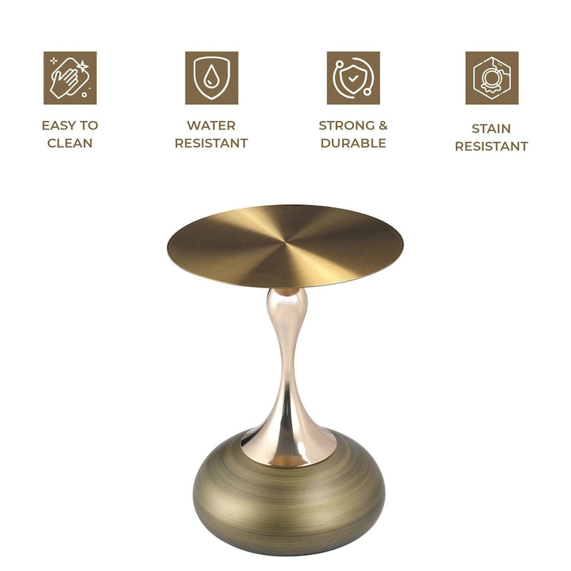 Table d'appoint ronde Savoy 45 cm en acier inoxydable doré avec pied rond