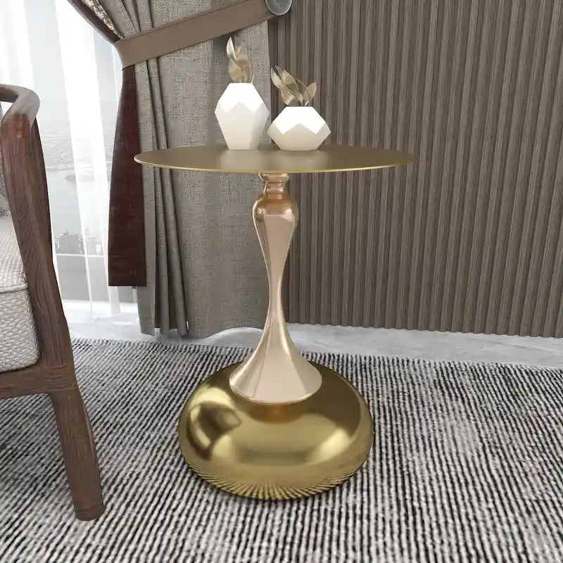Table d'appoint ronde Savoy 45 cm en acier inoxydable doré avec pied rond