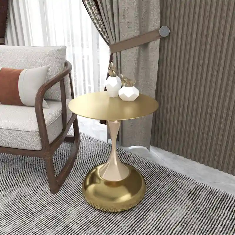 Table d'appoint ronde Savoy 45 cm en acier inoxydable doré avec pied rond