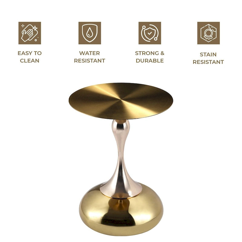 Table d'appoint ronde Savoy 45 cm en acier inoxydable doré avec pied rond