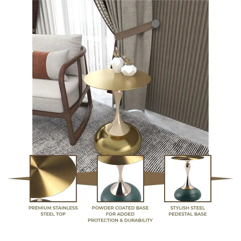Table d'appoint ronde Savoy 45 cm en acier inoxydable doré avec pied rond