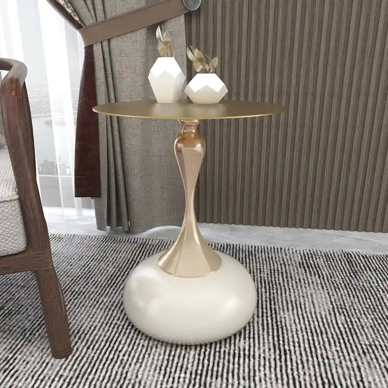 Table d'appoint ronde Savoy 45 cm en acier inoxydable doré avec pied rond