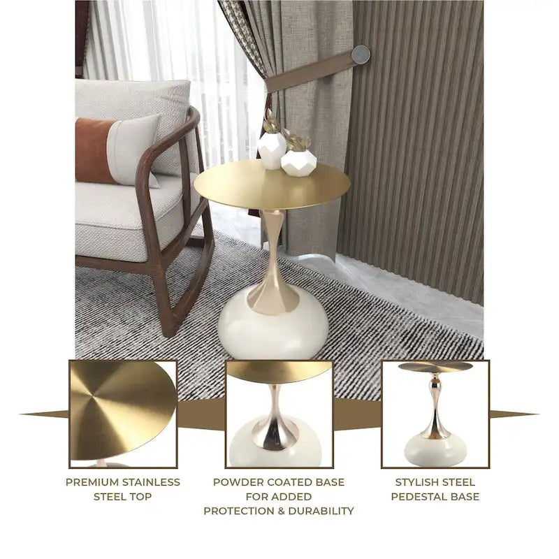 Table d'appoint ronde Savoy 45 cm en acier inoxydable doré avec pied rond