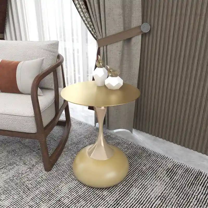 Table d'appoint ronde Savoy 45 cm en acier inoxydable doré avec pied rond