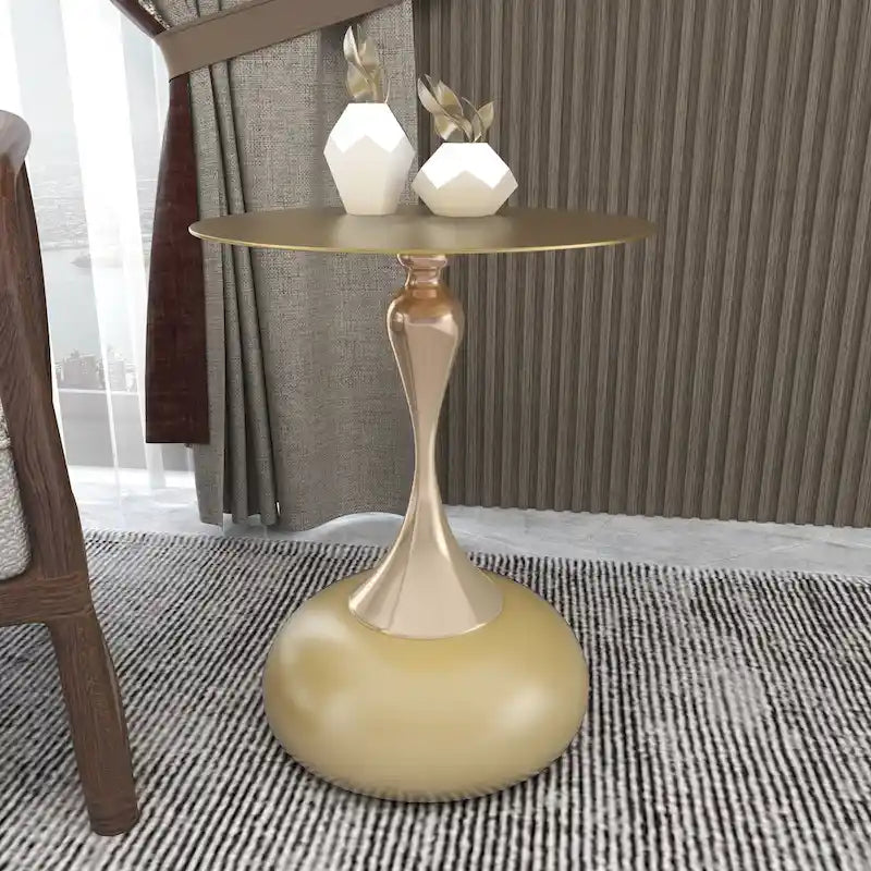 Table d'appoint ronde Savoy 45 cm en acier inoxydable doré avec pied rond