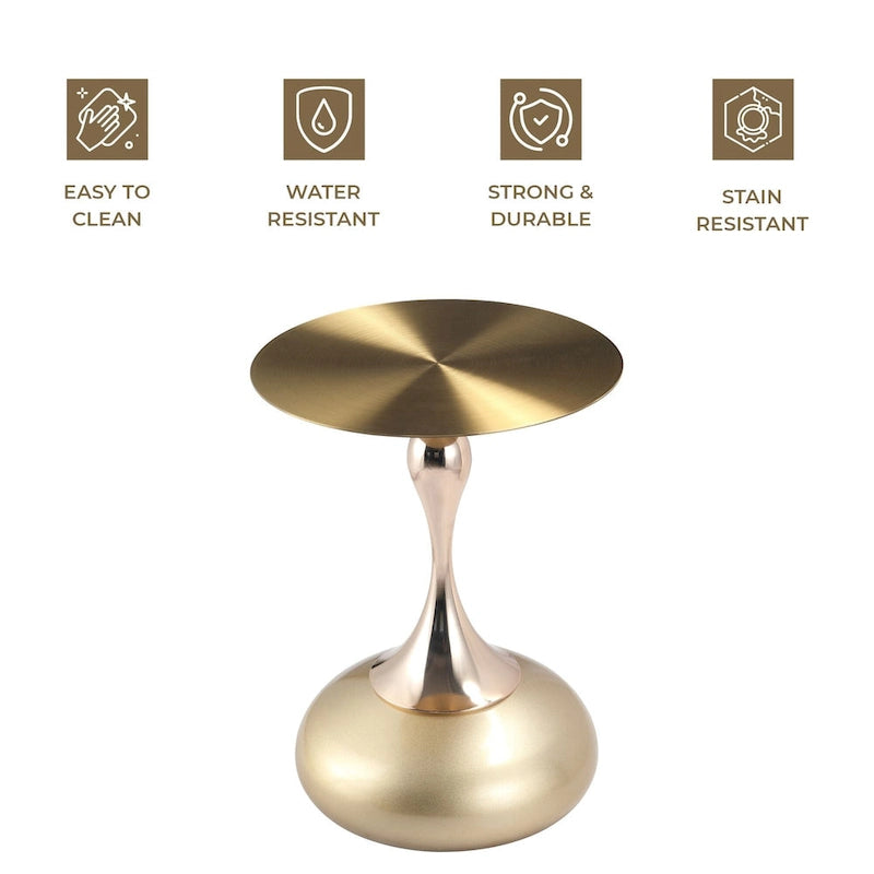 Table d'appoint ronde Savoy 45 cm en acier inoxydable doré avec pied rond
