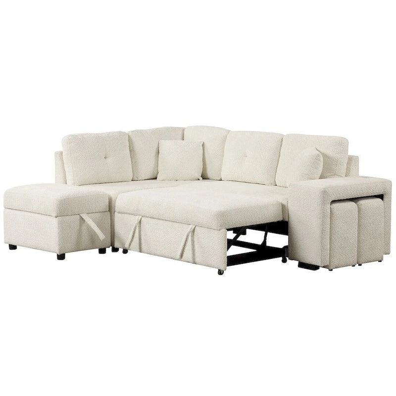 Canapé d'angle convertible avec pouf de rangement, canapé-lit pour salon
