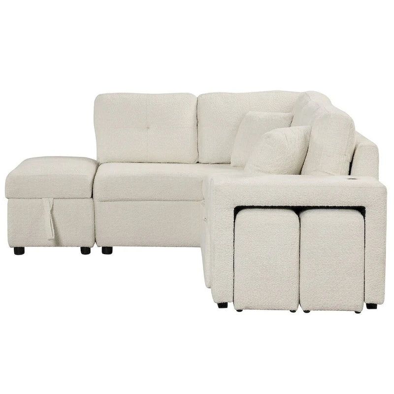 Canapé d'angle convertible avec pouf de rangement, canapé-lit pour salon