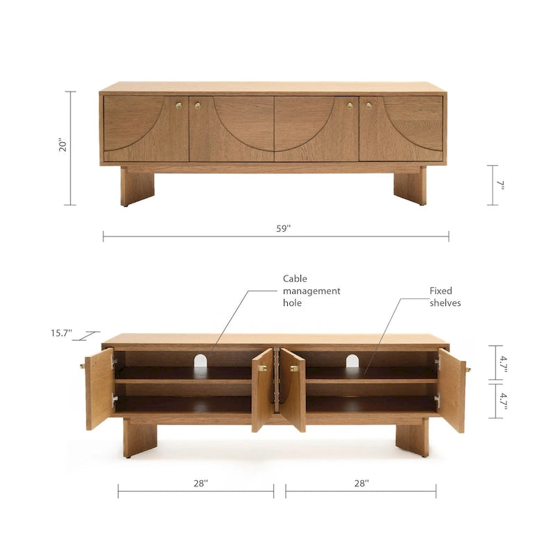 Meuble TV Zahra en bois de chêne Studio London pour centre de divertissement en bois