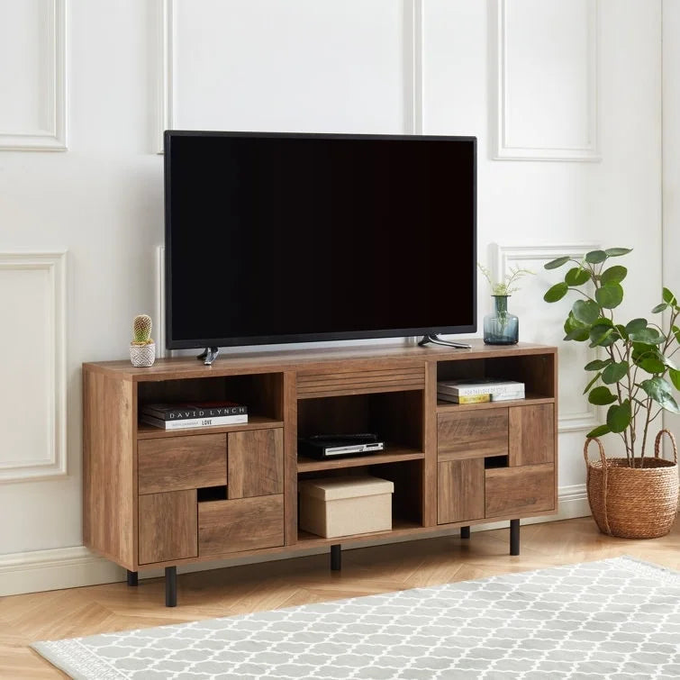 Meuble TV console multimédia en bois de 60 po, meuble de divertissement classique