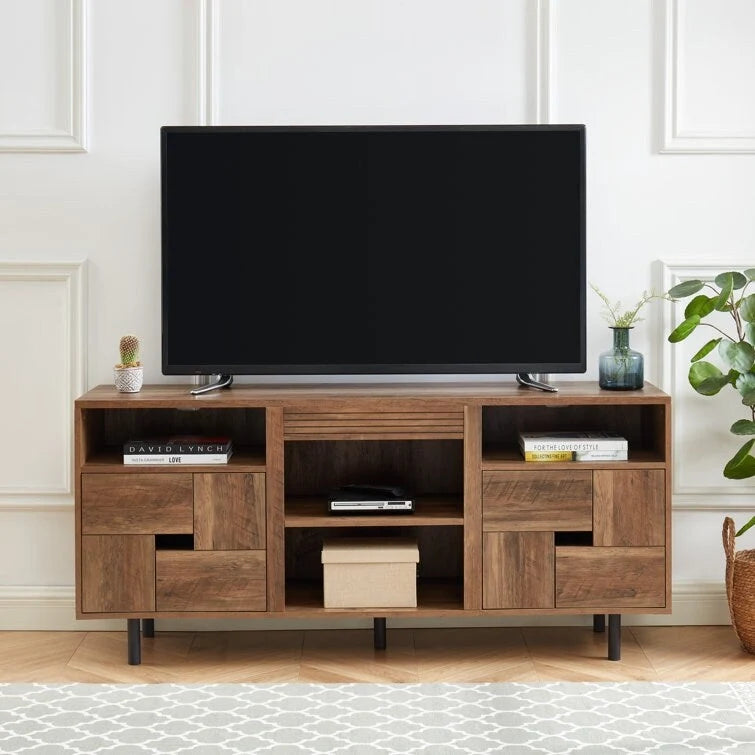 Meuble TV console multimédia en bois de 60 po, meuble de divertissement classique