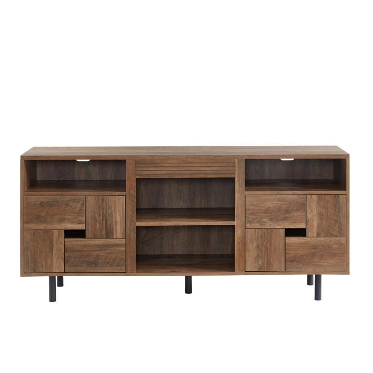 Meuble TV console multimédia en bois de 60 po, meuble de divertissement classique