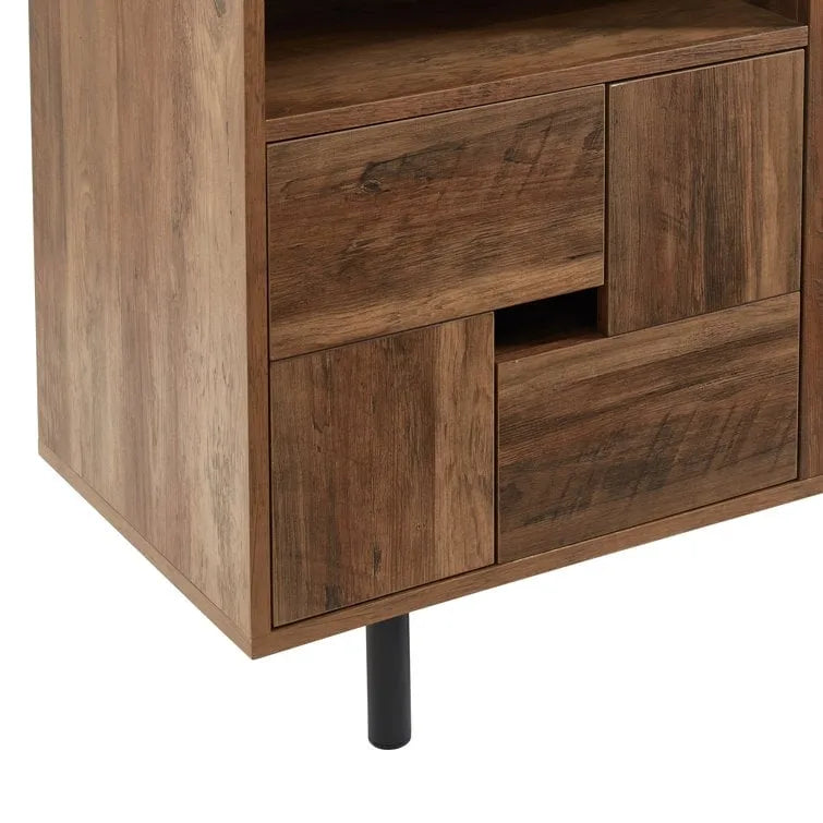 Meuble TV console multimédia en bois de 60 po, meuble de divertissement classique