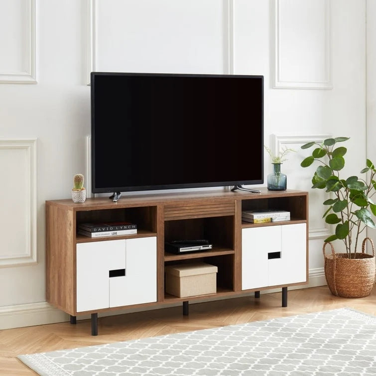 Meuble TV console multimédia en bois de 60 po, meuble de divertissement classique