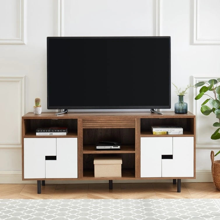 Meuble TV console multimédia en bois de 60 po, meuble de divertissement classique