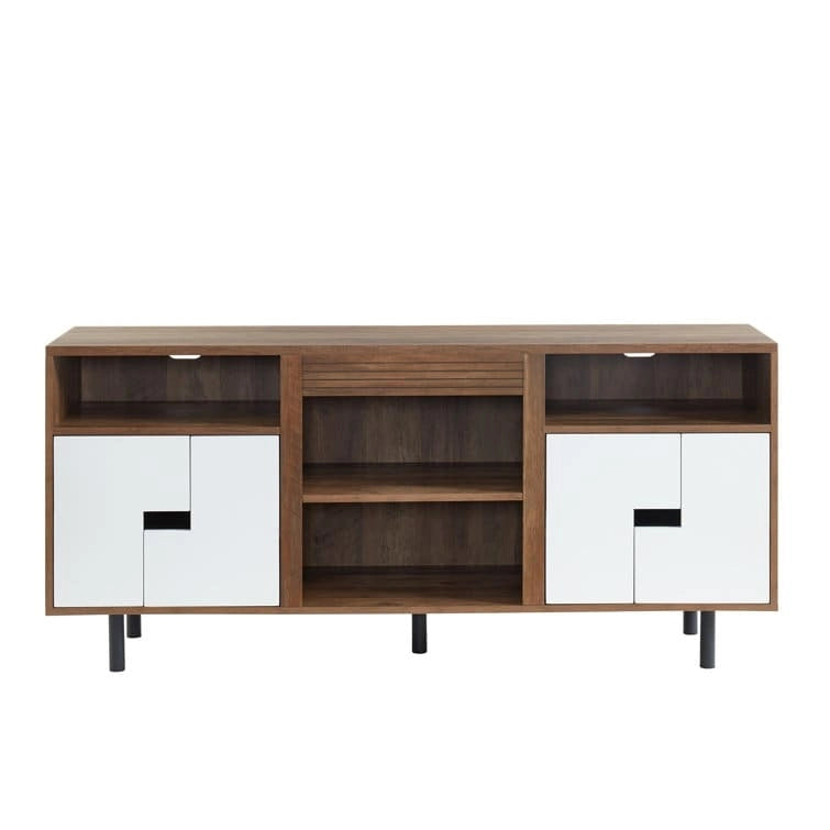 Meuble TV console multimédia en bois de 60 po, meuble de divertissement classique