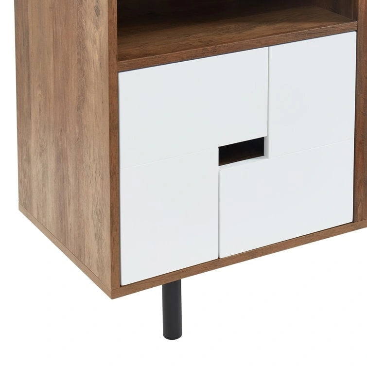 Meuble TV console multimédia en bois de 60 po, meuble de divertissement classique