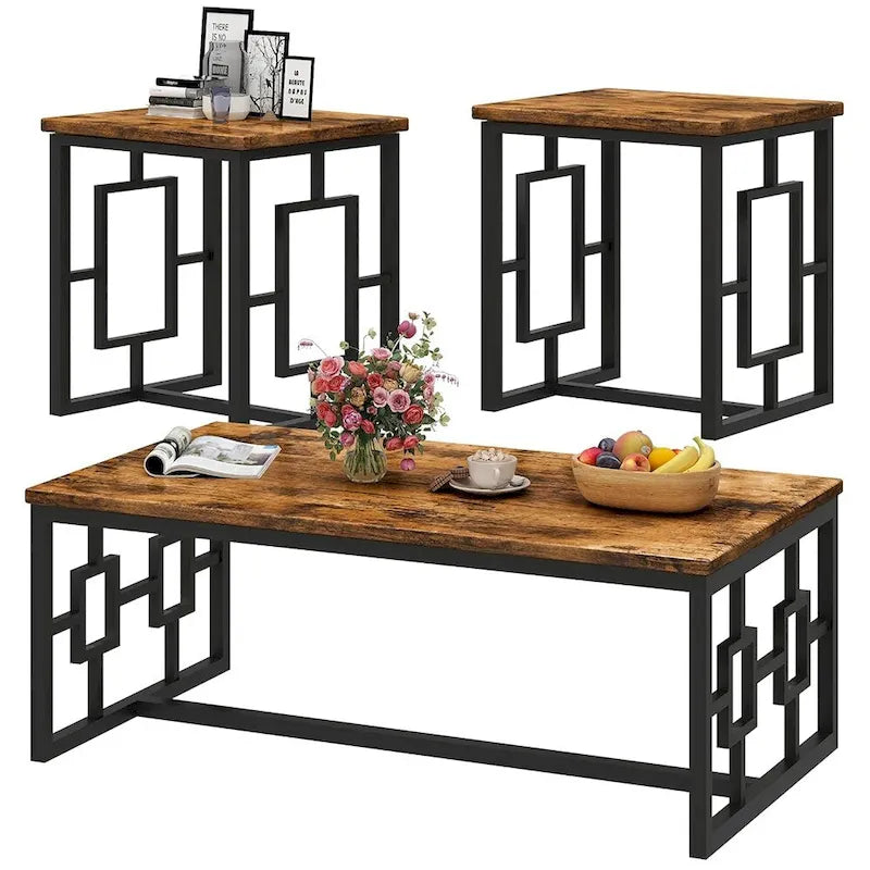 Ensemble de 3 tables basses style industriel Mieres pour le salon