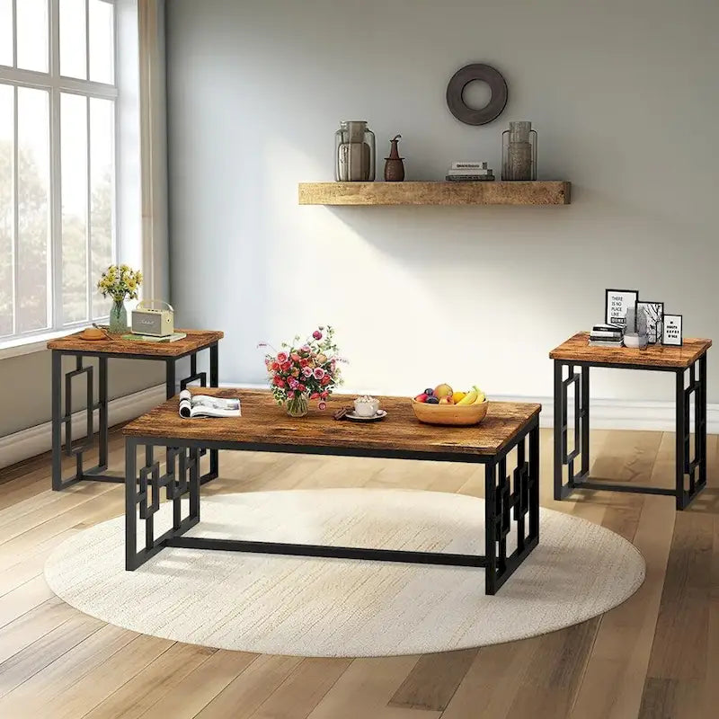 Ensemble de 3 tables basses style industriel Mieres pour le salon
