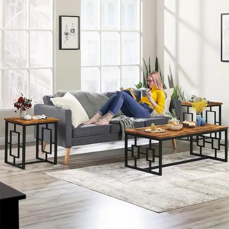 Ensemble de 3 tables basses style industriel Mieres pour le salon