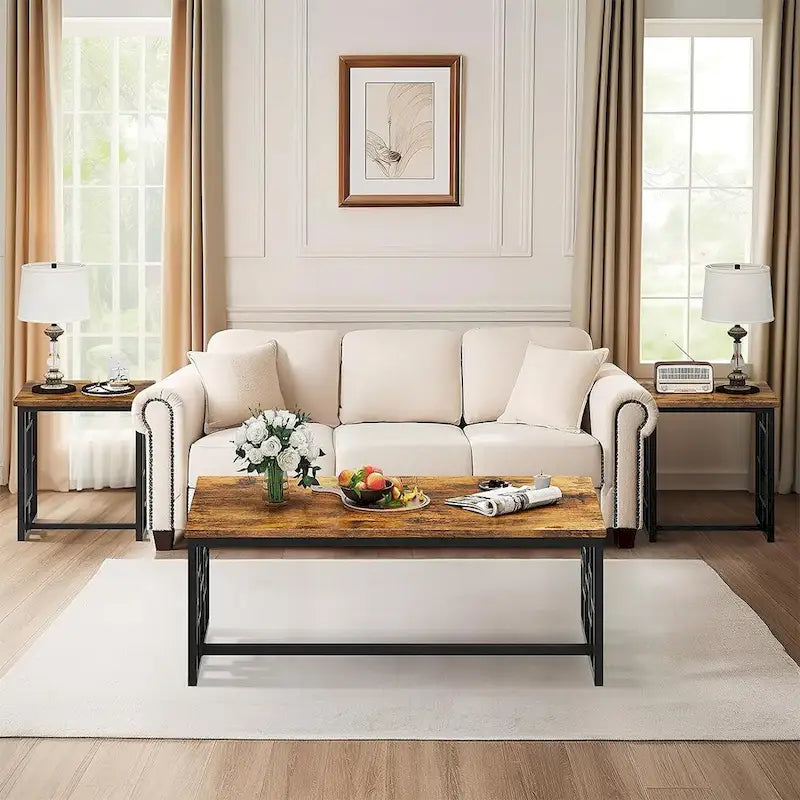 Ensemble de 3 tables basses style industriel Mieres pour le salon