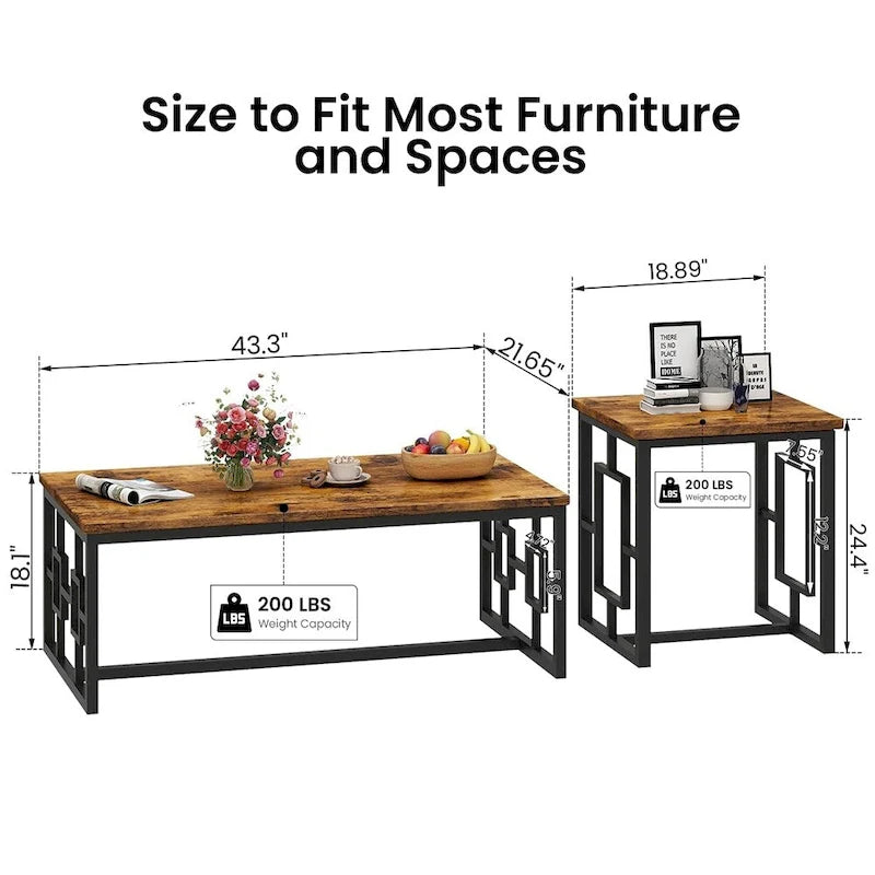 Ensemble de 3 tables basses style industriel Mieres pour le salon