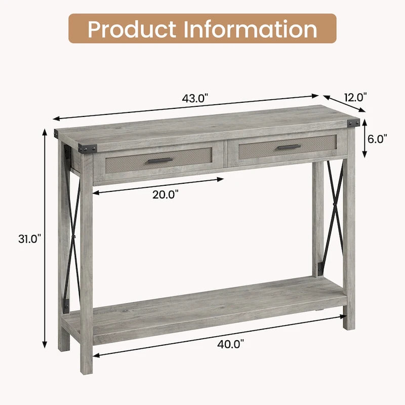 Table d'entrée, Console en bois pour canapé avec tiroirs de rangement