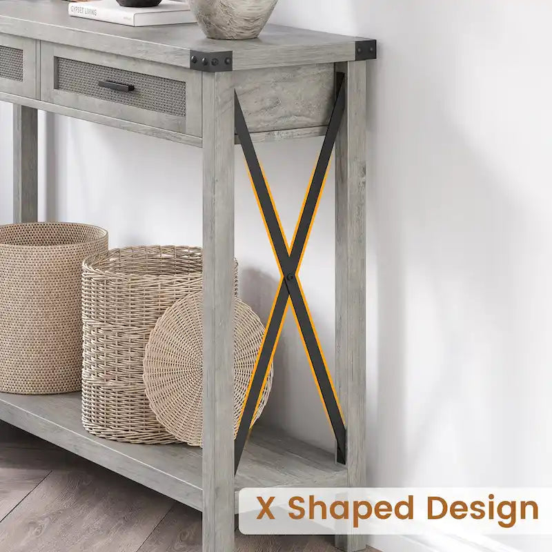 Table d'entrée, Console en bois pour canapé avec tiroirs de rangement