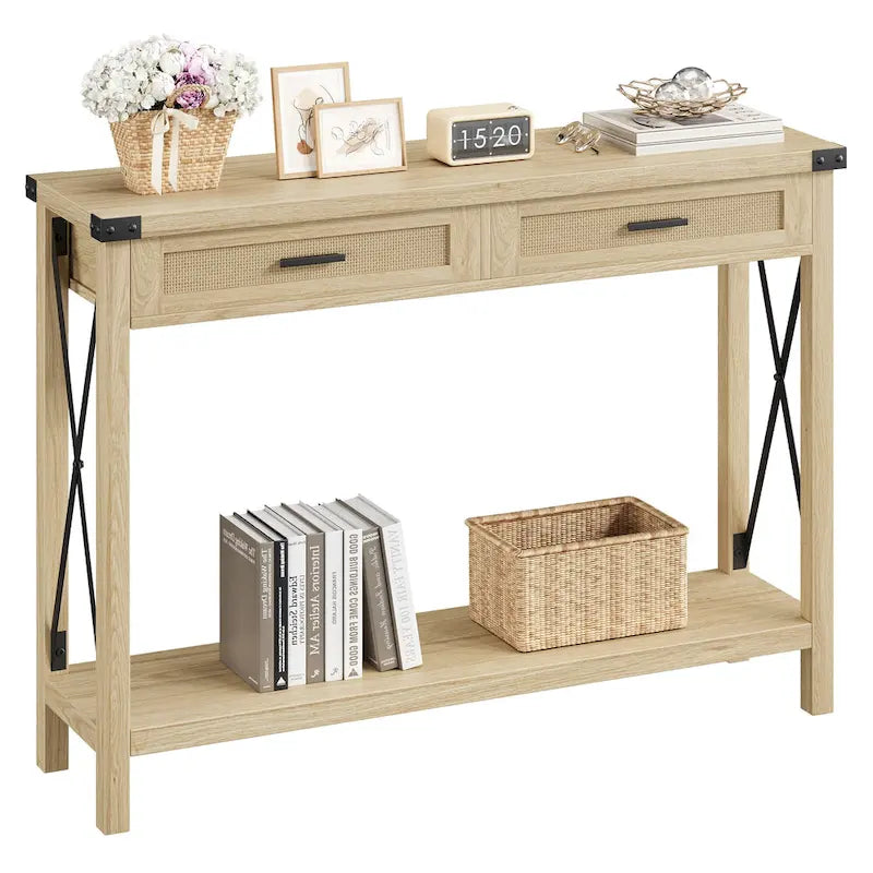 Table d'entrée, Console en bois pour canapé avec tiroirs de rangement