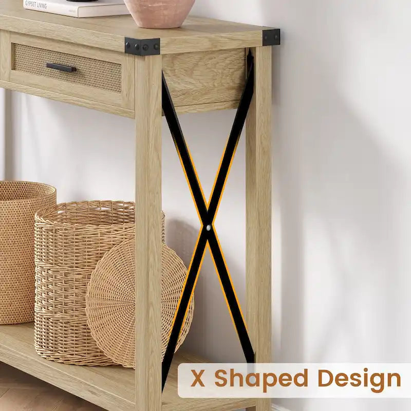 Table d'entrée, Console en bois pour canapé avec tiroirs de rangement