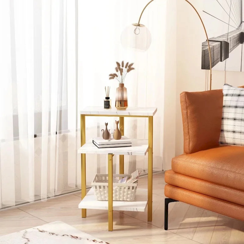 Table d'appoint moderne à 3 niveaux avec plateau en marbre
