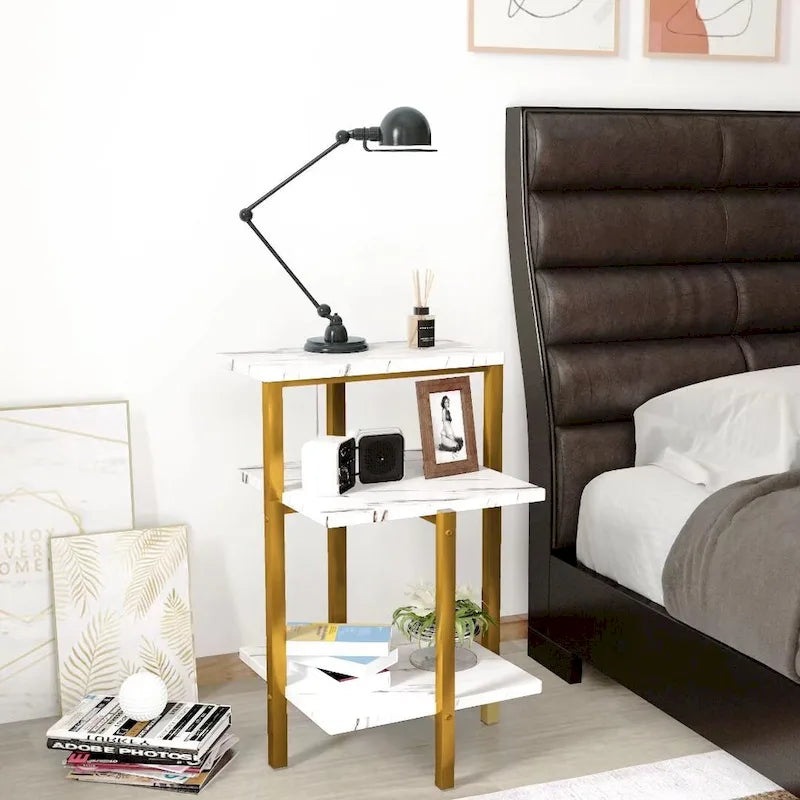 Table d'appoint moderne à 3 niveaux avec plateau en marbre