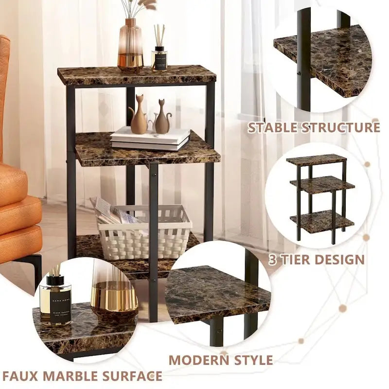 Table d'appoint moderne à 3 niveaux avec plateau en marbre