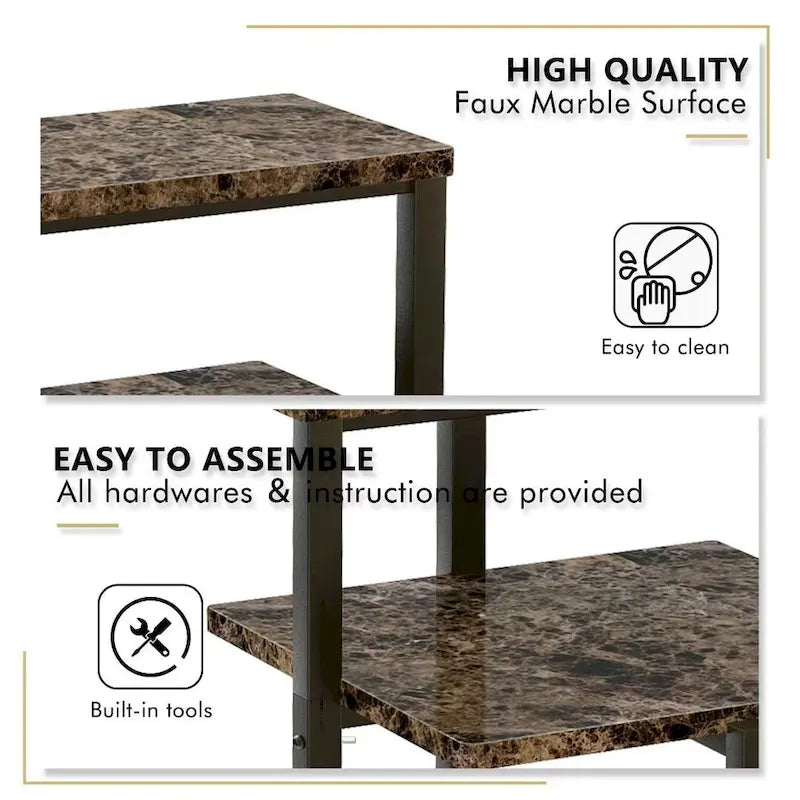 Table d'appoint moderne à 3 niveaux avec plateau en marbre