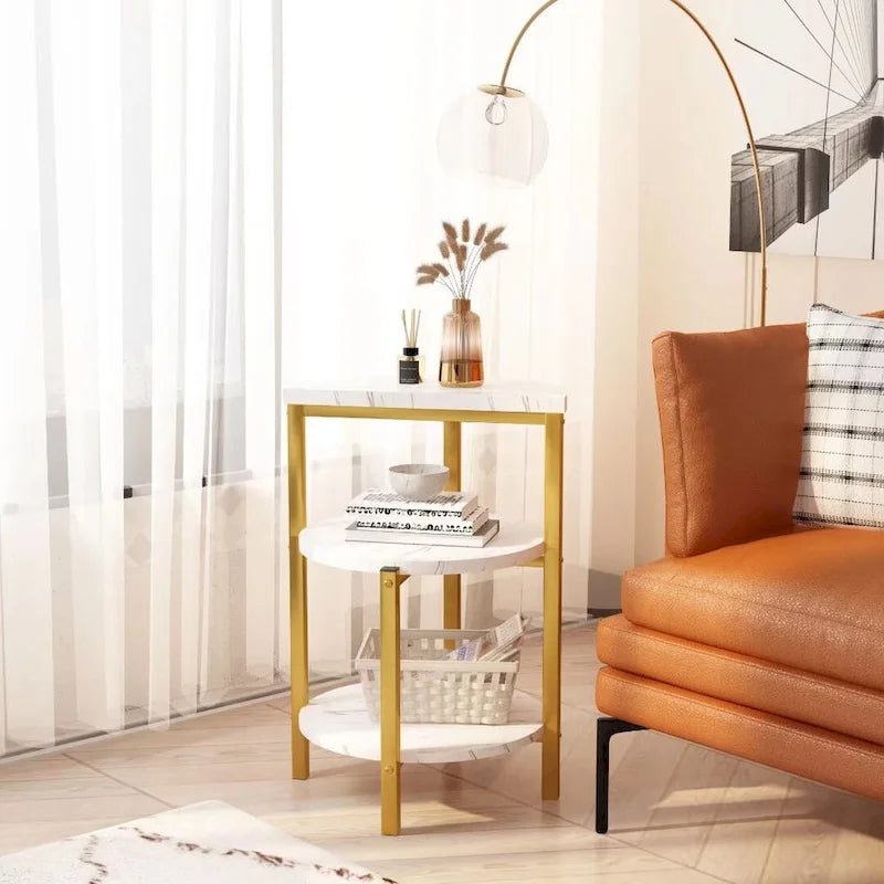 Table d'appoint moderne à 3 niveaux avec plateau en marbre