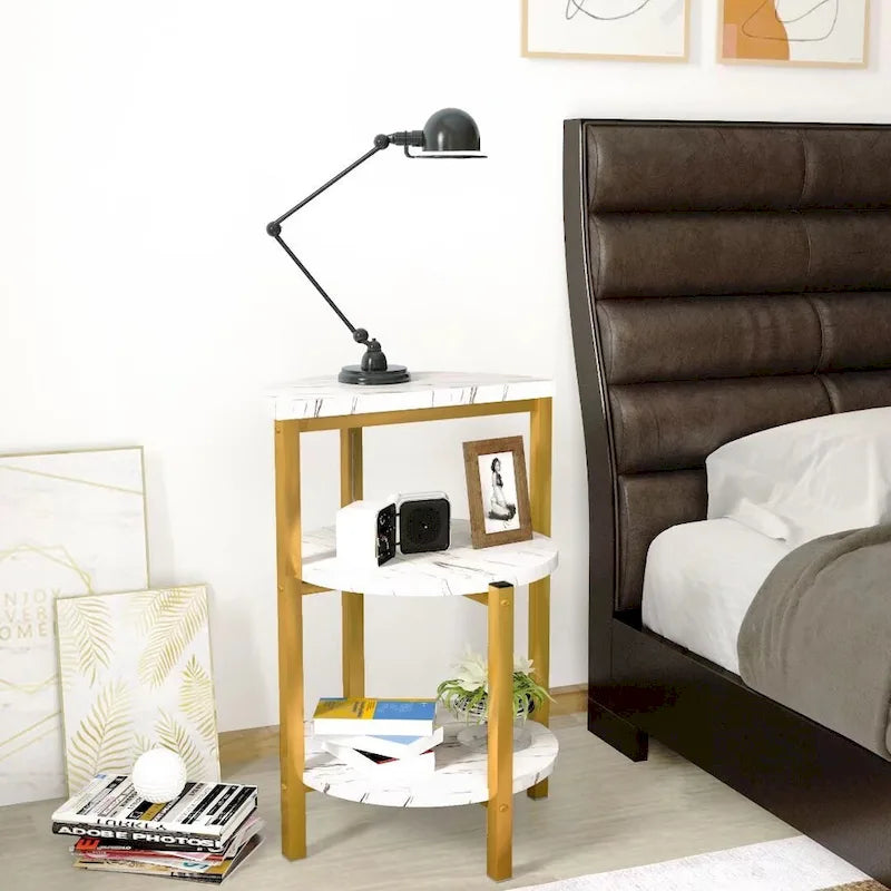 Table d'appoint moderne à 3 niveaux avec plateau en marbre