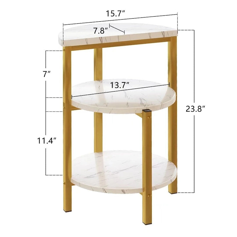 Table d'appoint moderne à 3 niveaux avec plateau en marbre