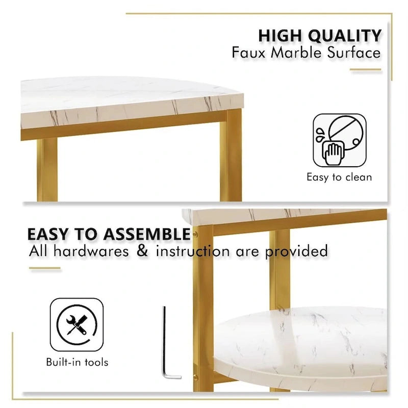 Table d'appoint moderne à 3 niveaux avec plateau en marbre