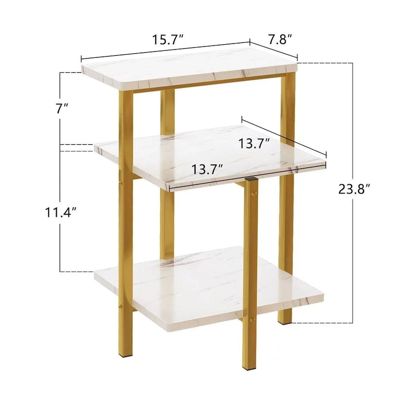 Table d'appoint moderne à 3 niveaux avec plateau en marbre
