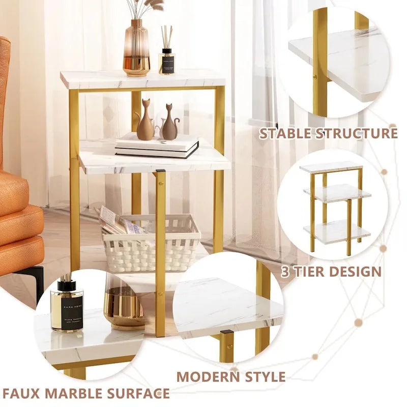 Table d'appoint moderne à 3 niveaux avec plateau en marbre