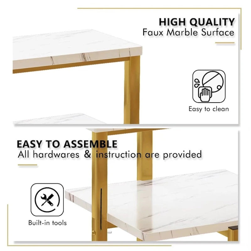 Table d'appoint moderne à 3 niveaux avec plateau en marbre